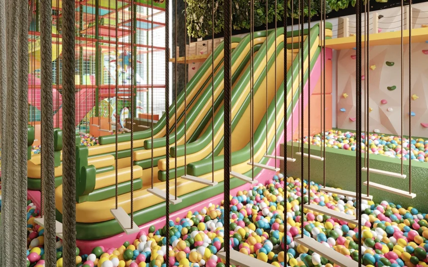 Modern indoor playground with themed design and multi-zone play areas by NovaPlayTR